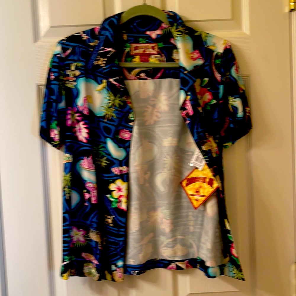 Pink, blue Caribbean hie women’s shirt sleeve button down with side slits new